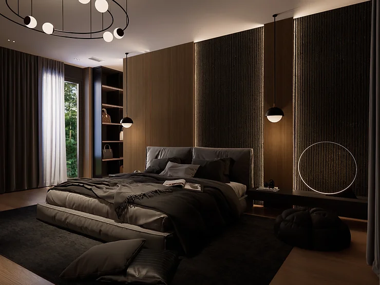 Master bedroom dark style by Sean Design